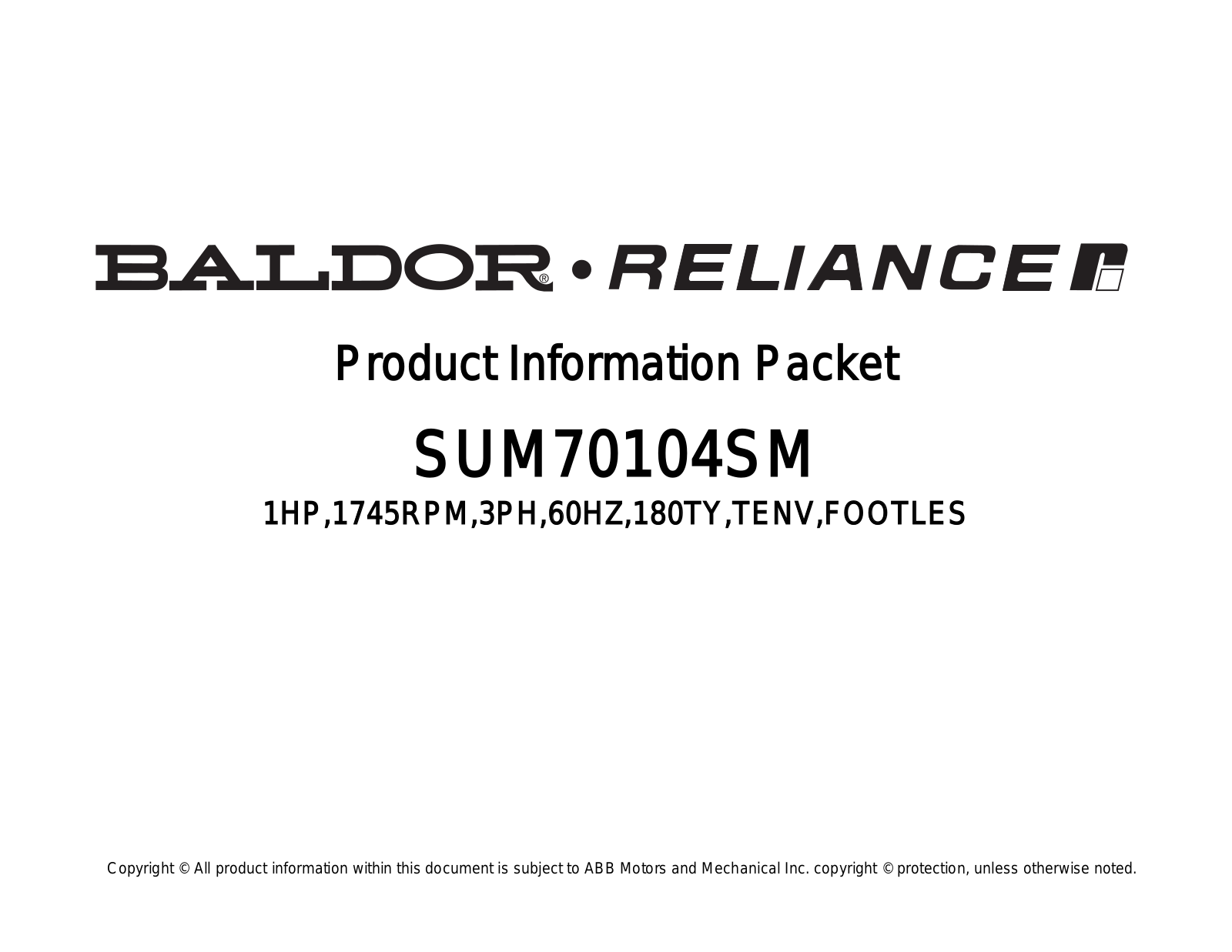 Baldor SUM70104SM Product Information Sheet