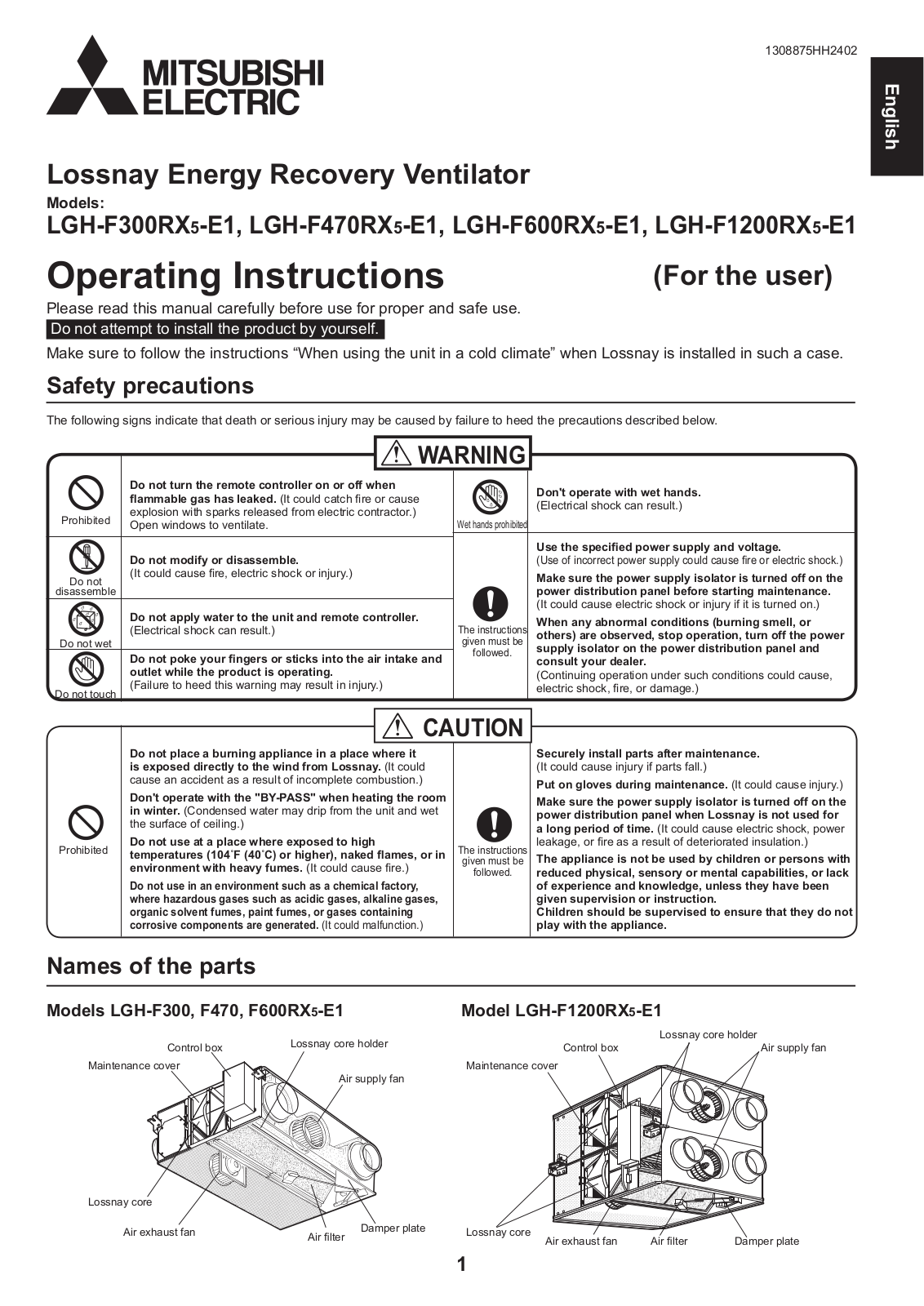 Mitsubishi Electronics LGH-F300RX5-E1, LGH-F470RX5-E1, LGH-F600RX5-E1, LGH-F1200RX5-E1 User Manual