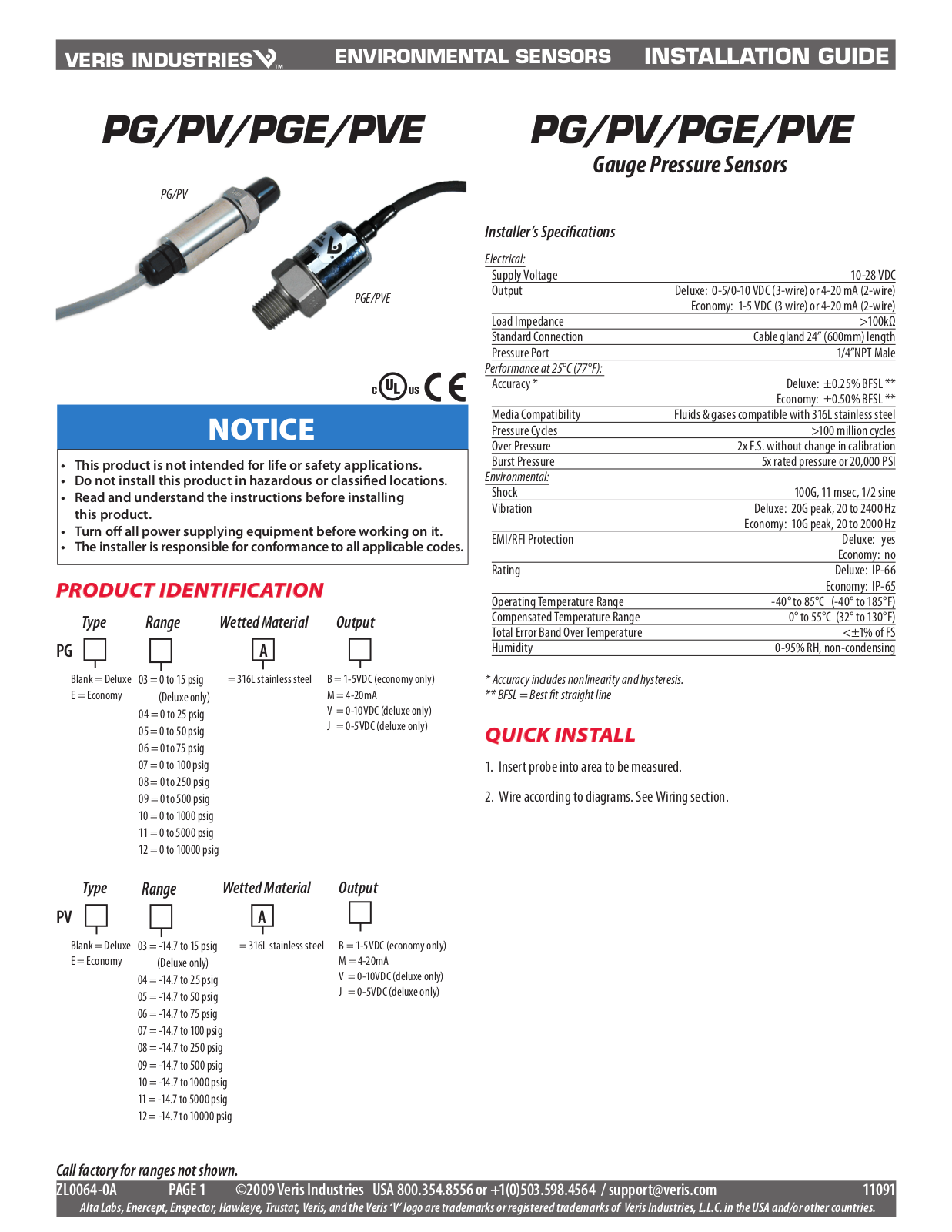 Veris PVE Installation Instructions