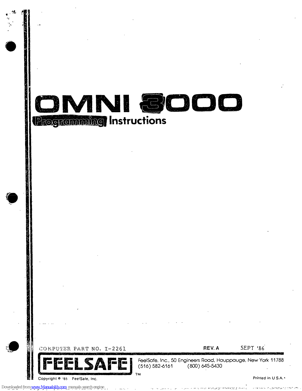 Feelsafe OMNI 3000 Programming Instructions Manual - ManualMachine.com