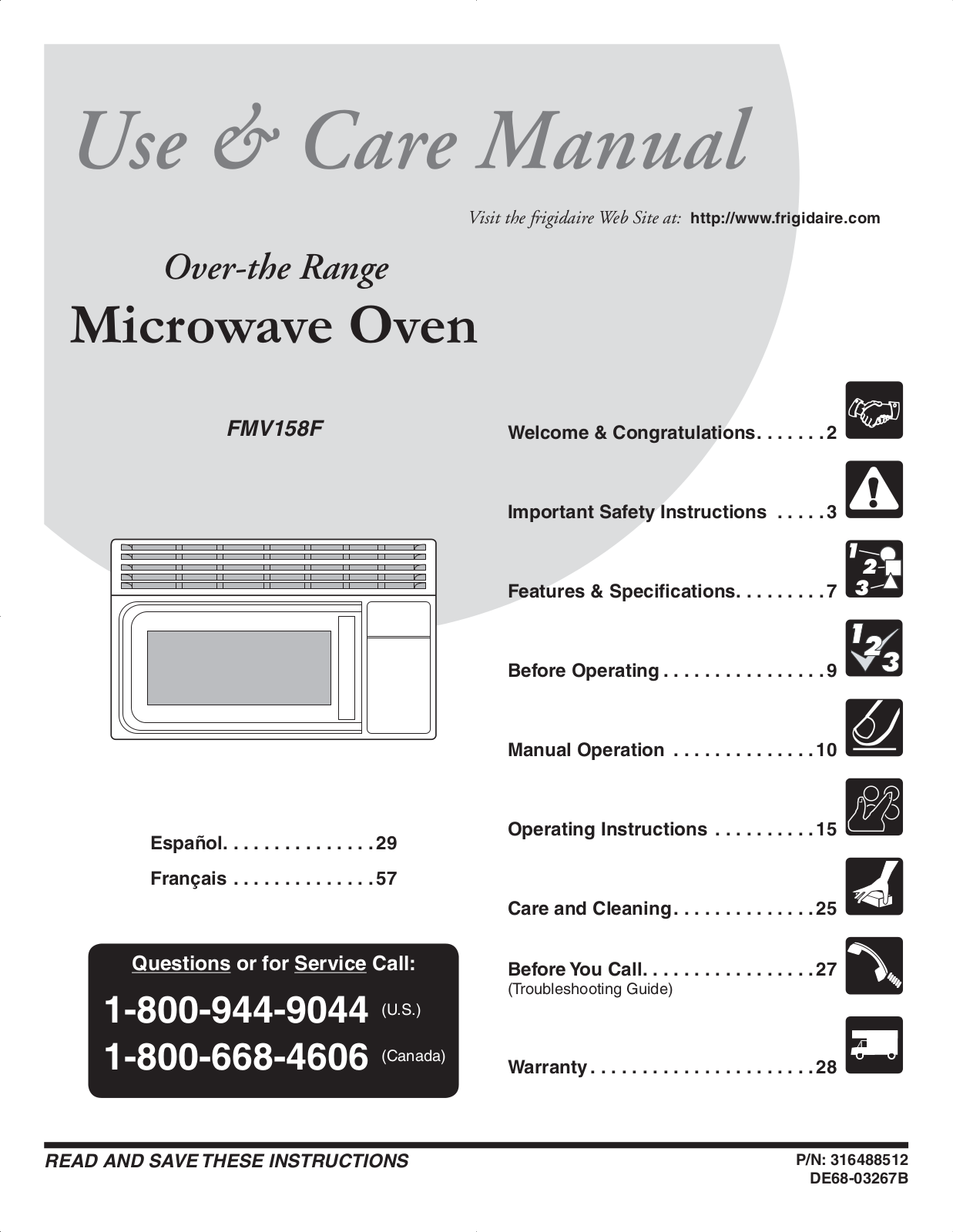 Frigidaire FMV158FMB Owner’s Manual