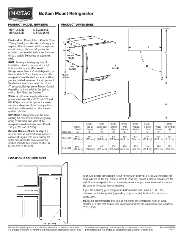 Maytag MBF2258XEW, MBF1958XES, MBF2258XEB, MBR2258XES, MBL2258XES ...