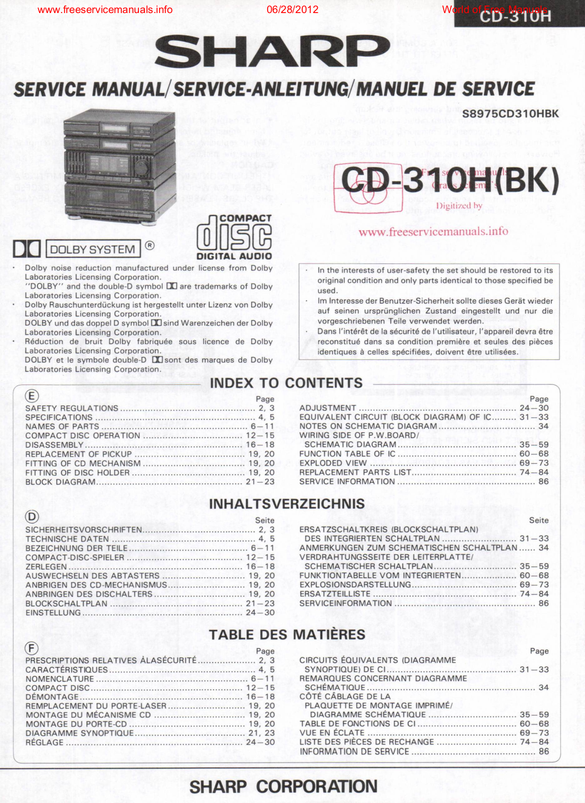 Sharp CD 310H-BK Schematic