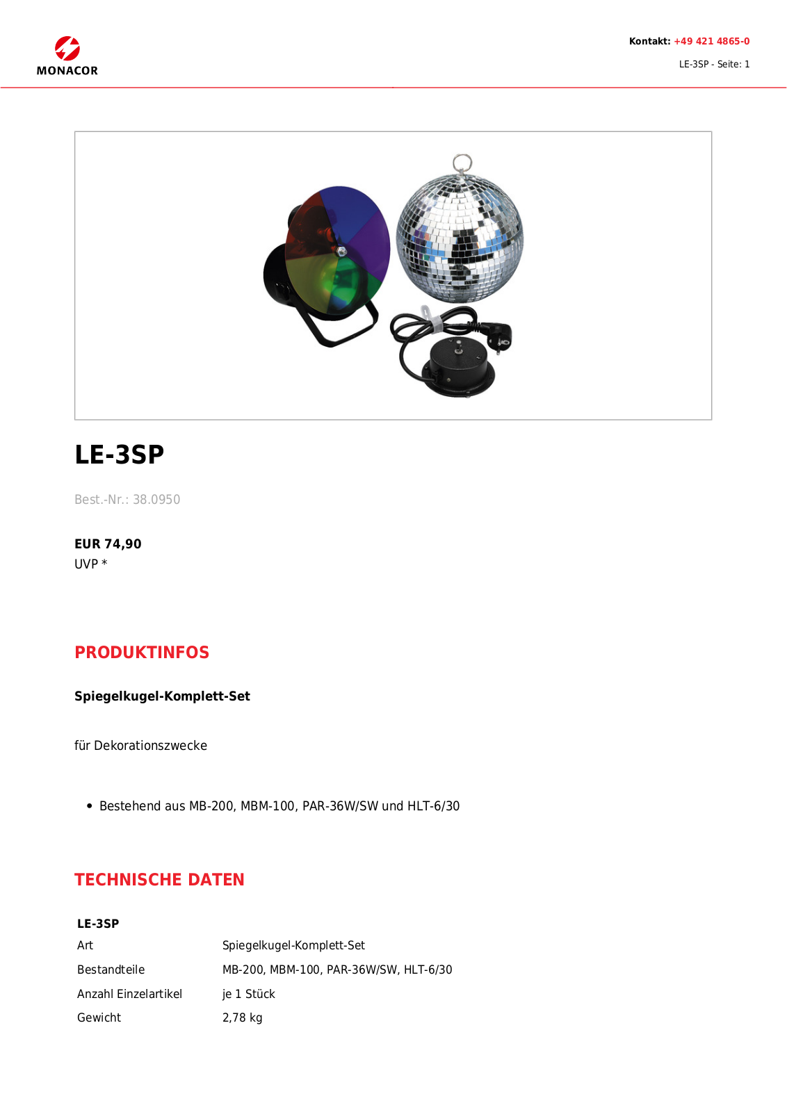 Monacor LE-3SP Technical data