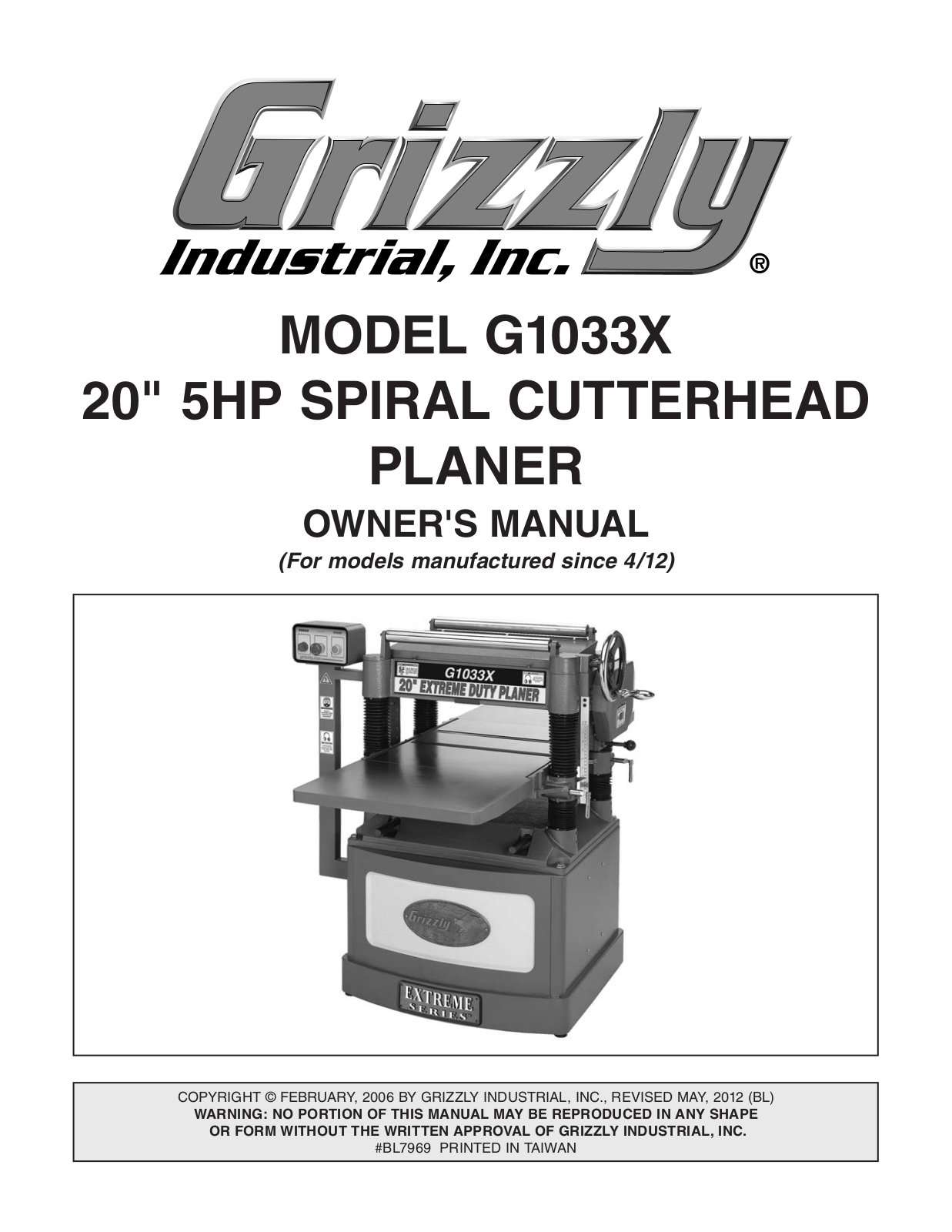 Grizzly G1033X User Manual