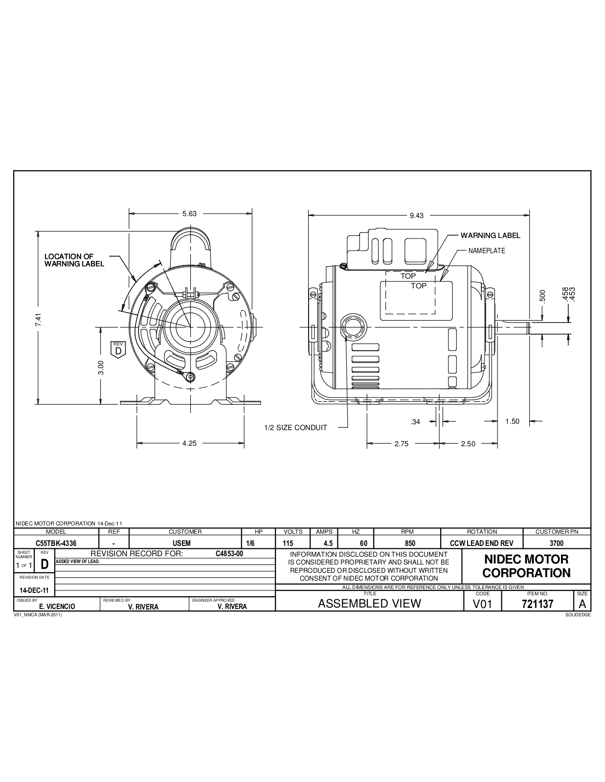 US Motors 3700 Dimensional Sheet - ManualMachine.com