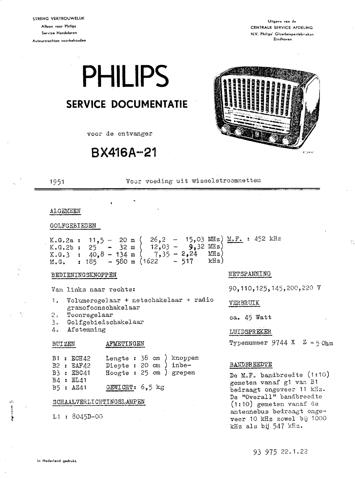 Philips BX416A-21 Schematic