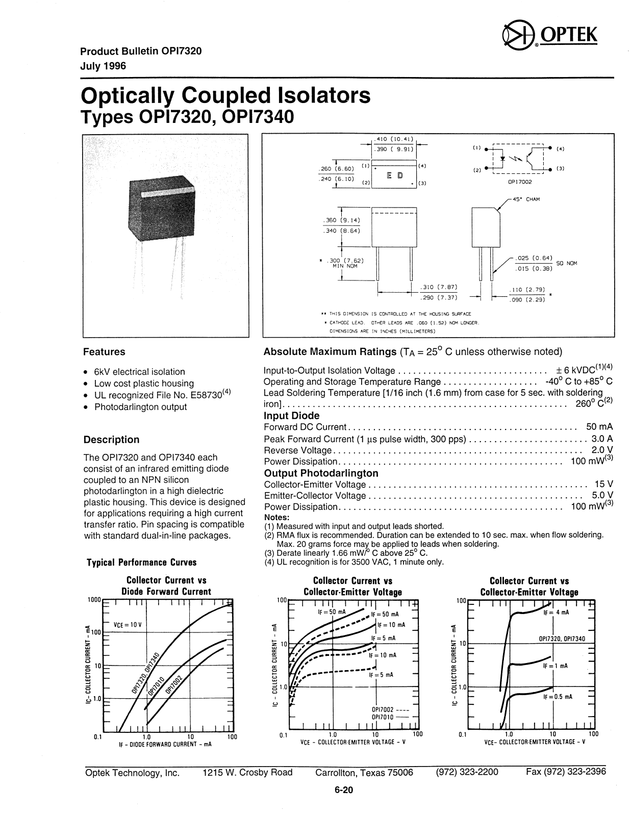 Datasheet OPI7320, OPI7340 Datasheet (OPTEK) - ManualMachine.com