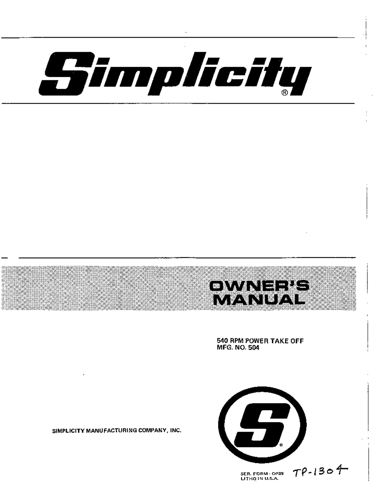 Simplicity 504 User Manual