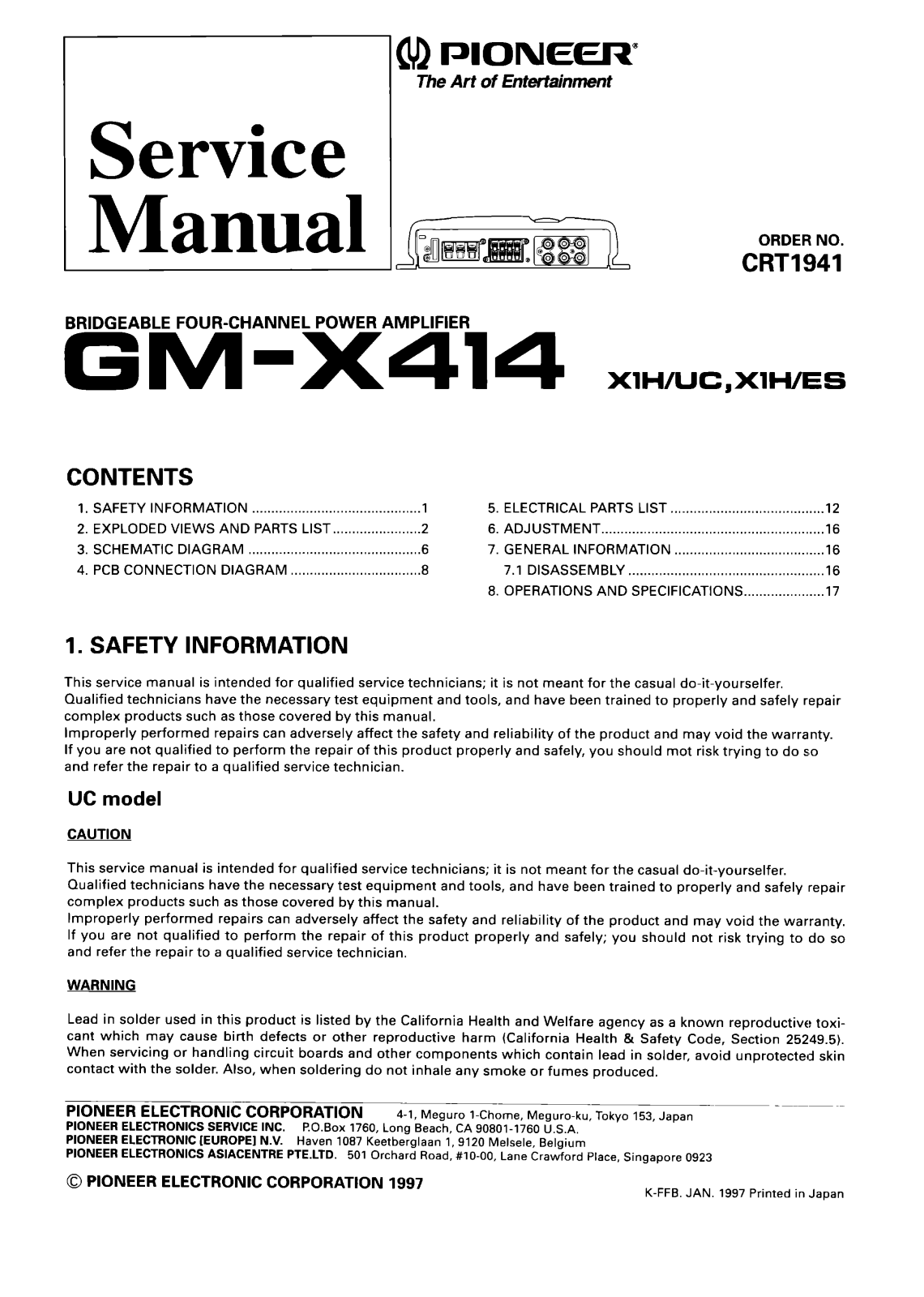 PIONEER GM-X414 X1H/UC, X1H/ES Service Manual