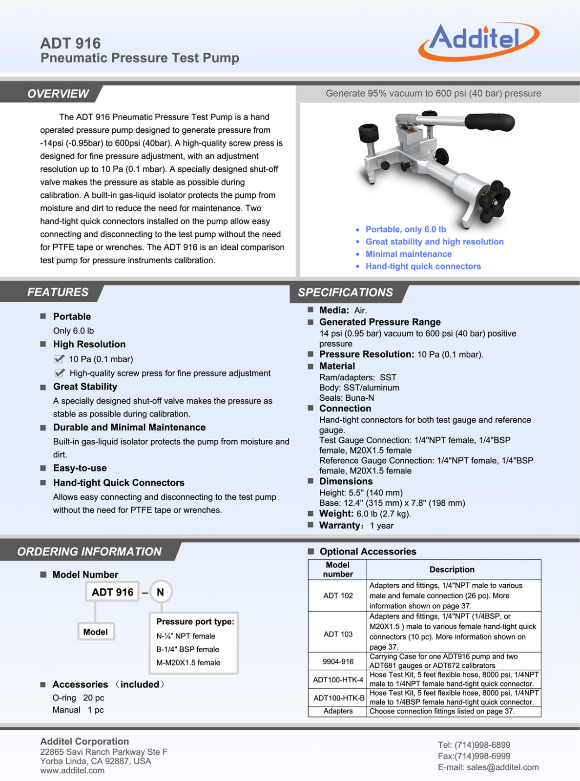 Additel 916-N Data Sheet