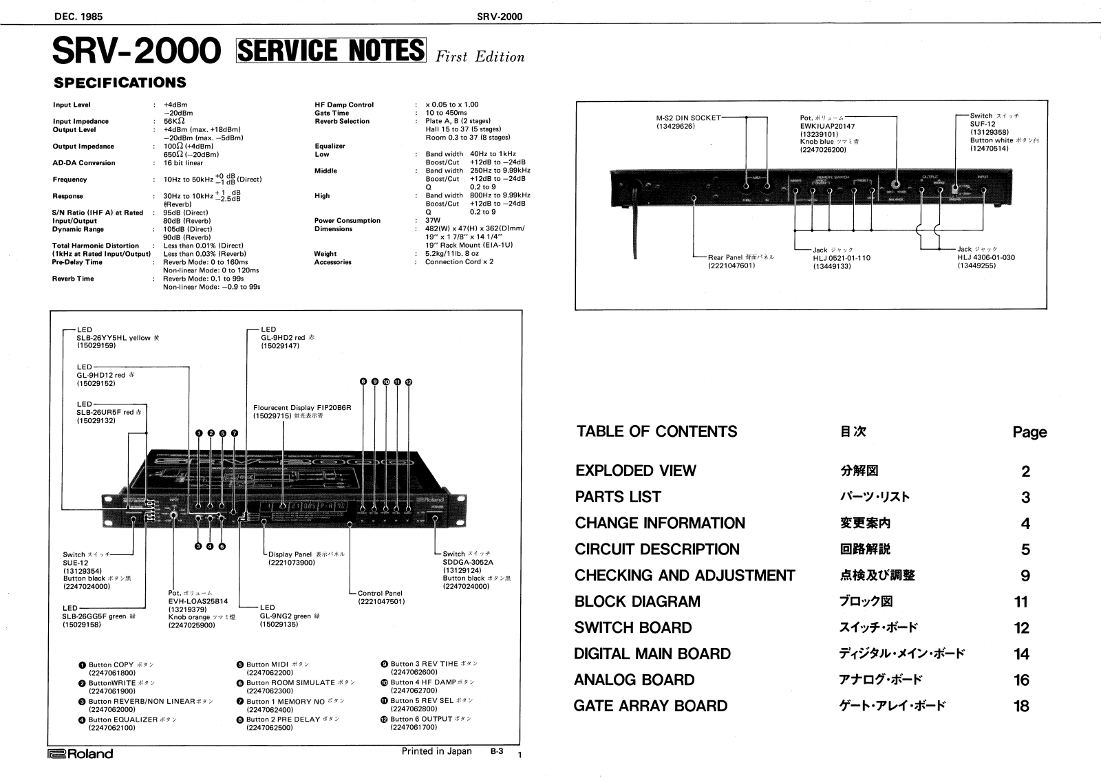 Roland SRV-2000 Service Notes