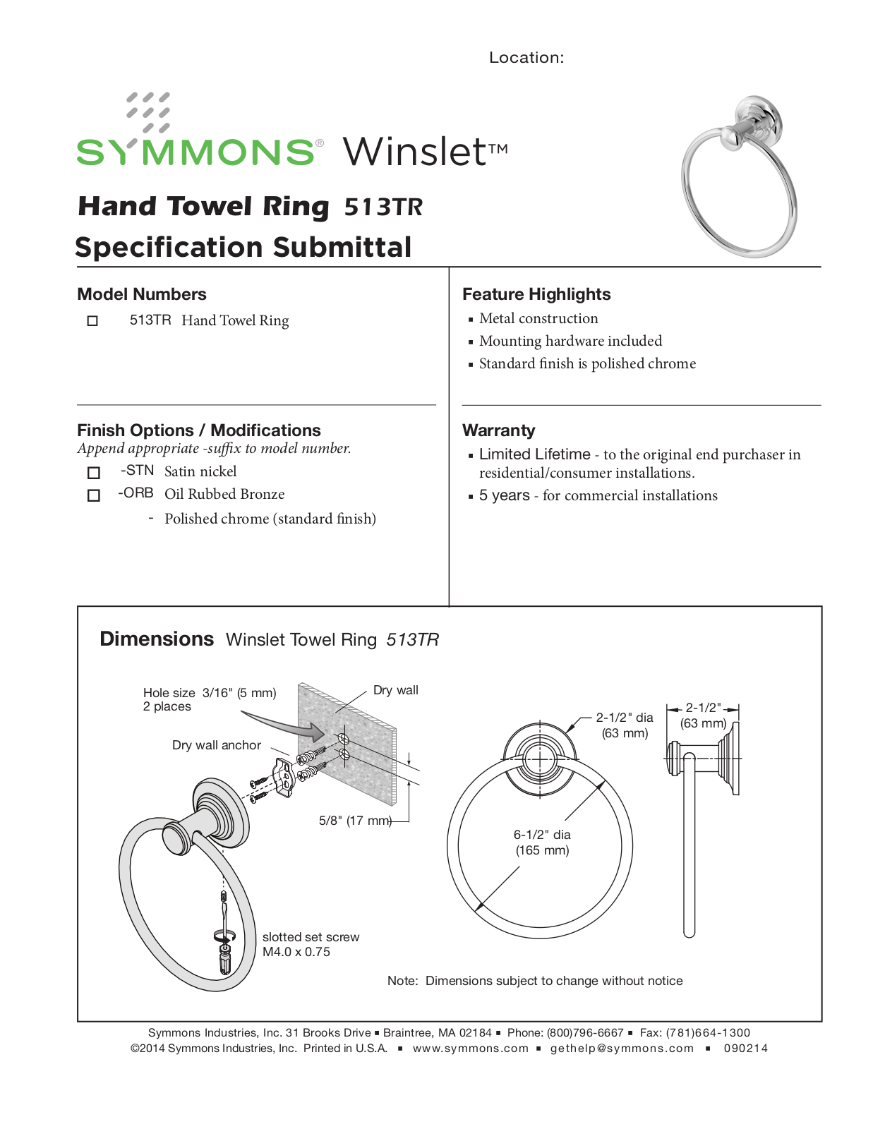 Symmons 513TR User Manual - ManualMachine.com