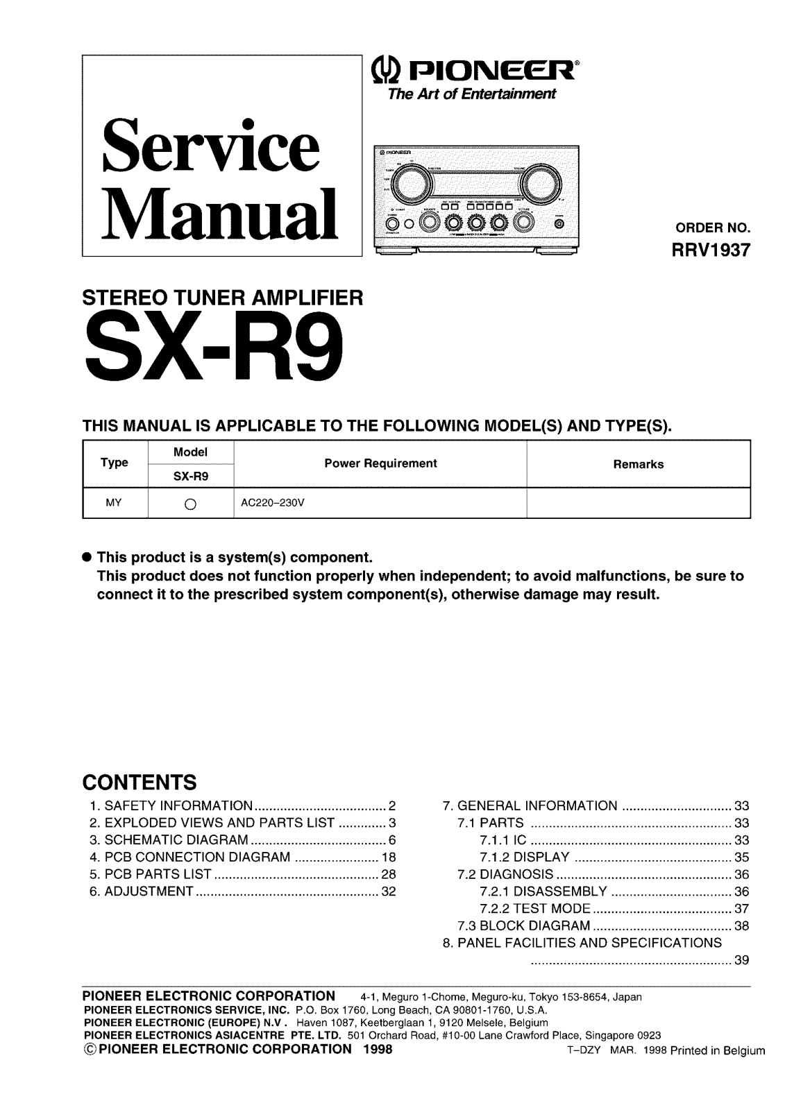 Pioneer SXR-9 Service manual