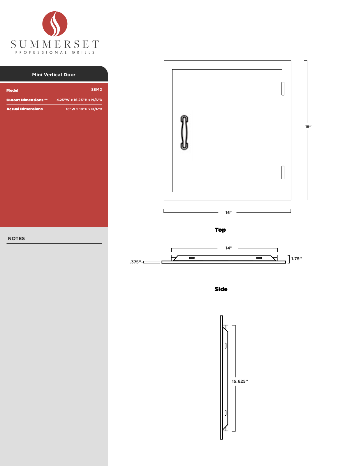 Summerset SSDV-18 Specifications Sheet - ManualMachine.com