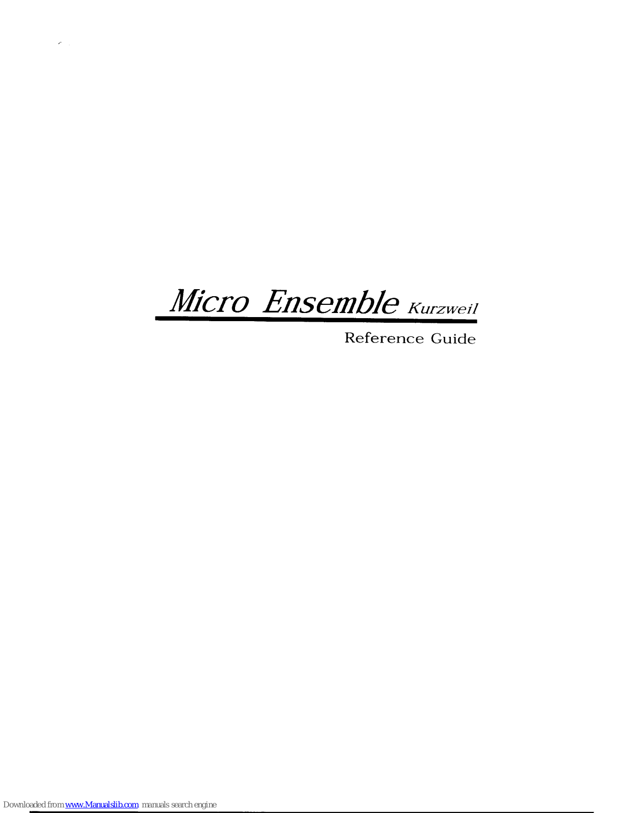 Kurzweil MICRO ENSEMBLE Reference Manual