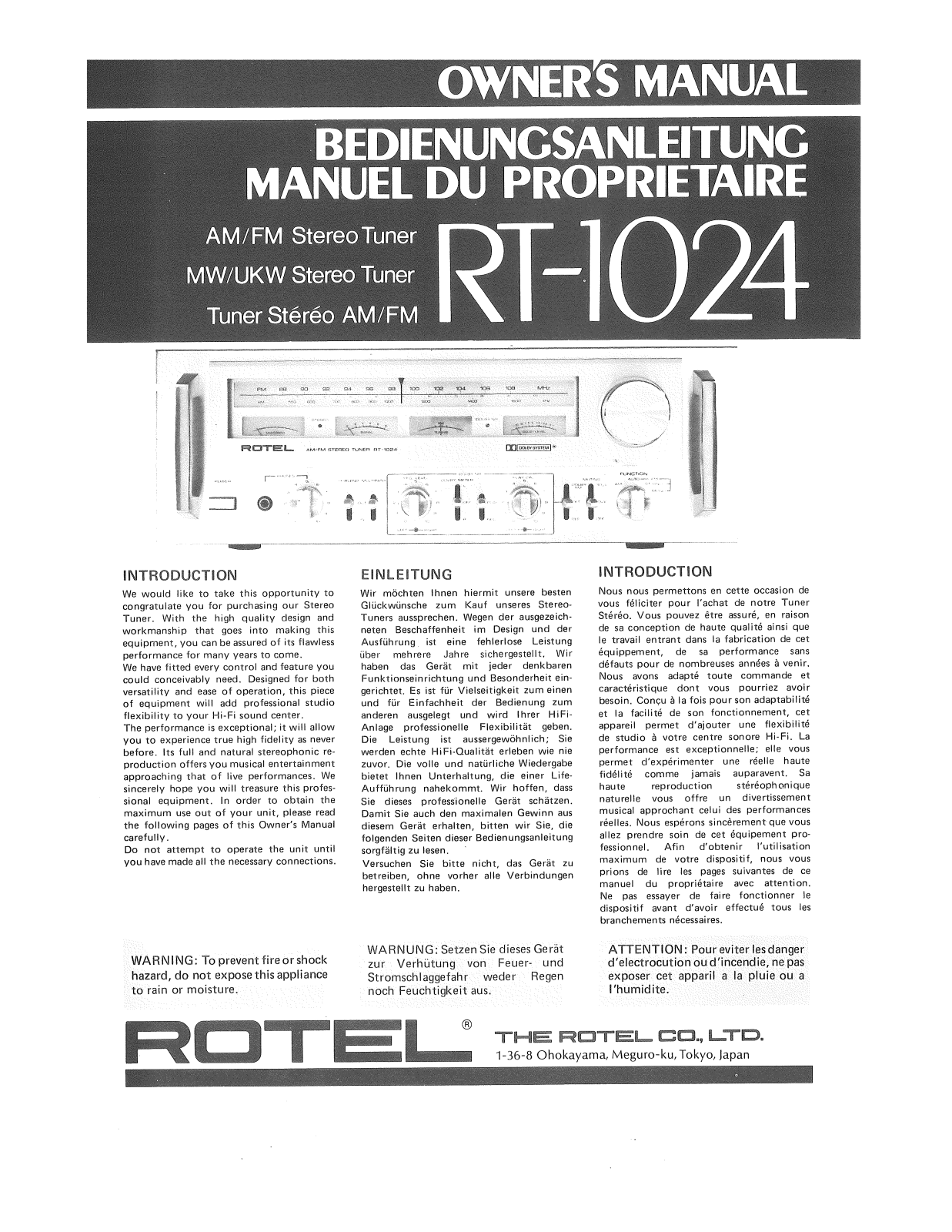 Rotel RT-1024 Owners manual