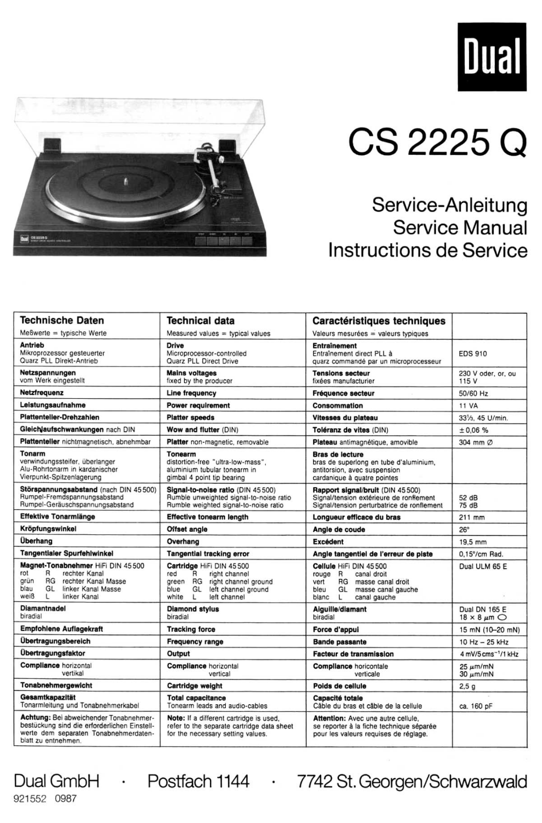 Dual CS-2225-Q Owners manual