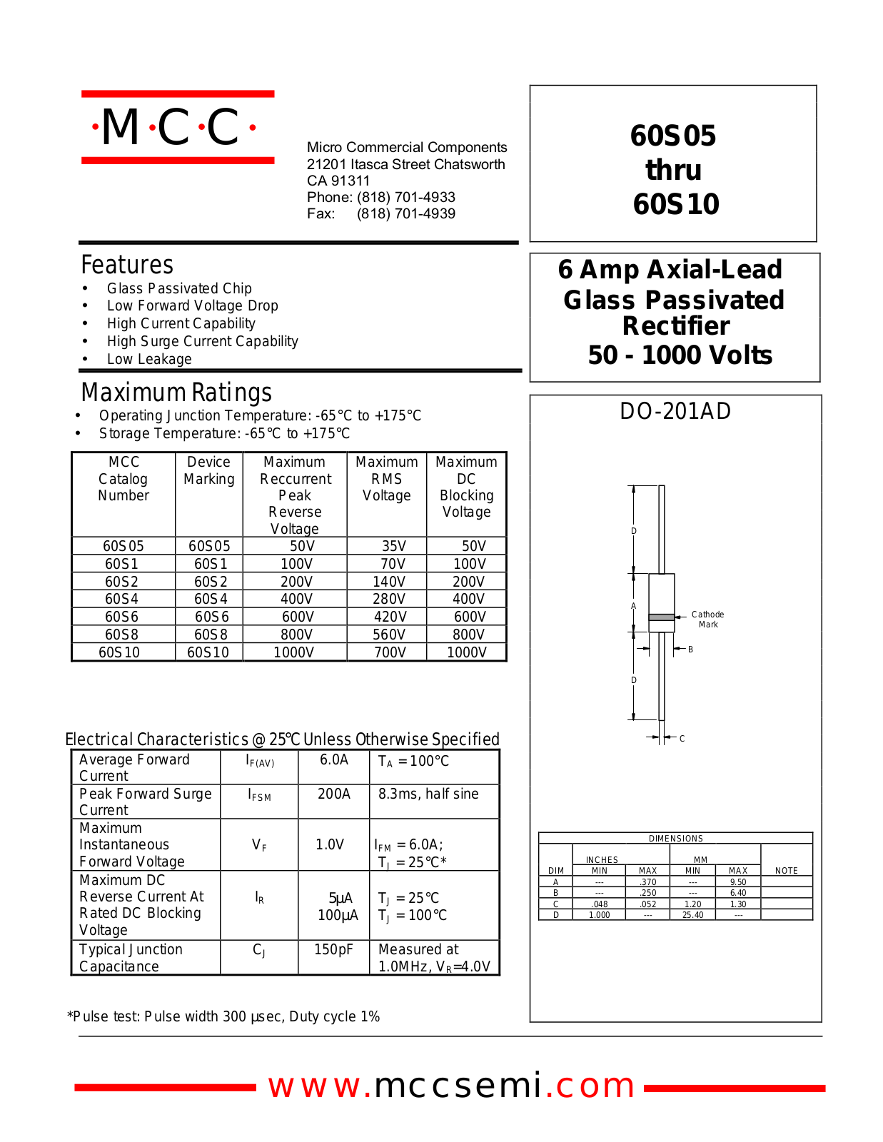 MCC 60S8, 60S4, 60S2, 60S1, 60S05 Datasheet