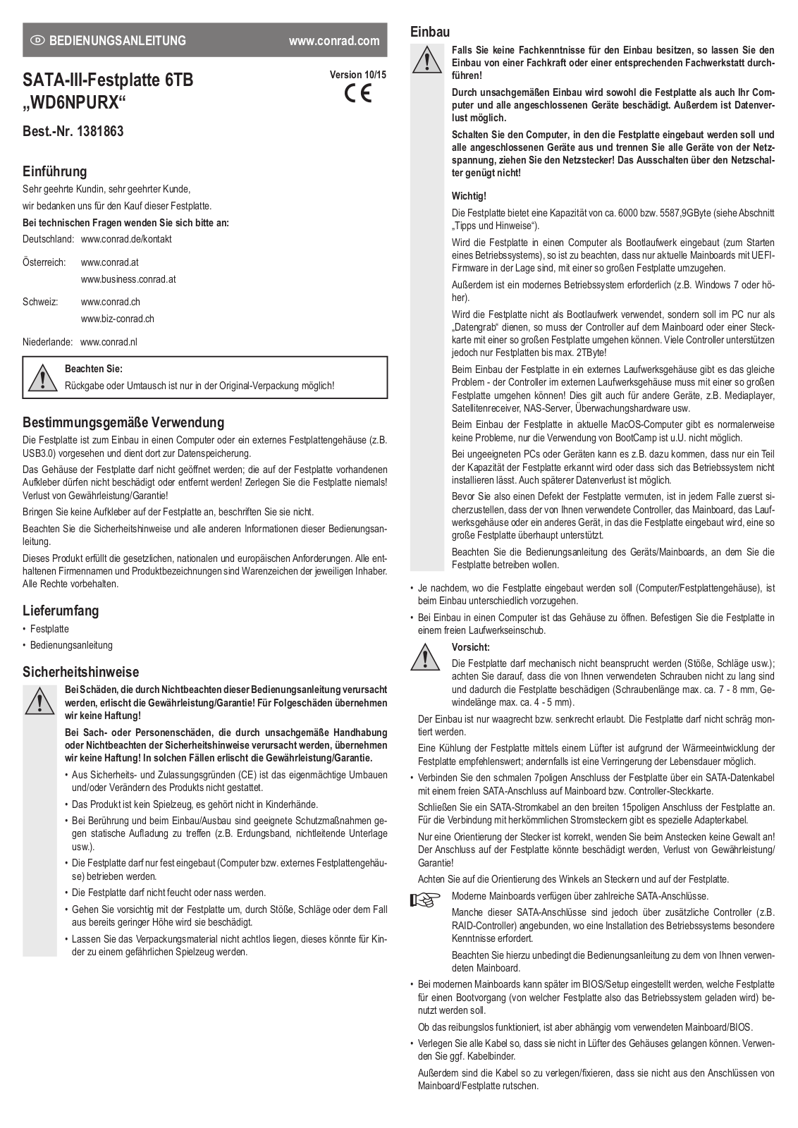 Western Digital WD6NPURX Operation Manual