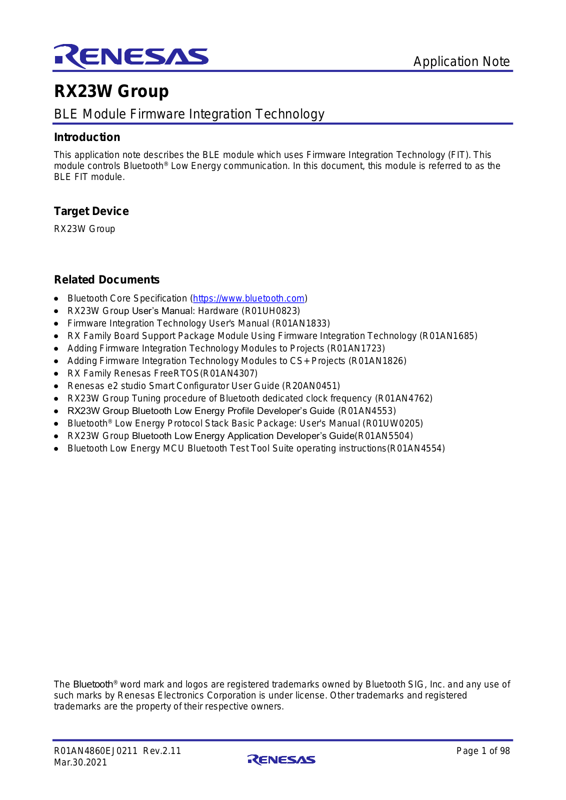 Renesas RX23W User Manual