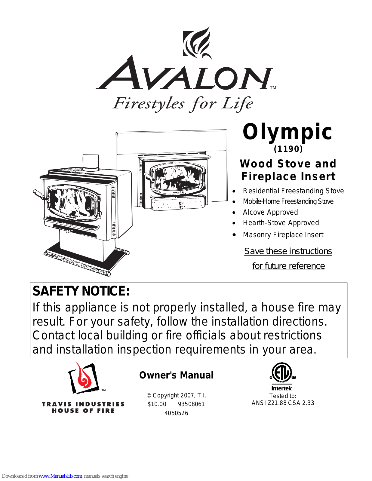 Avalon Olympic 11190 Owner's Manual