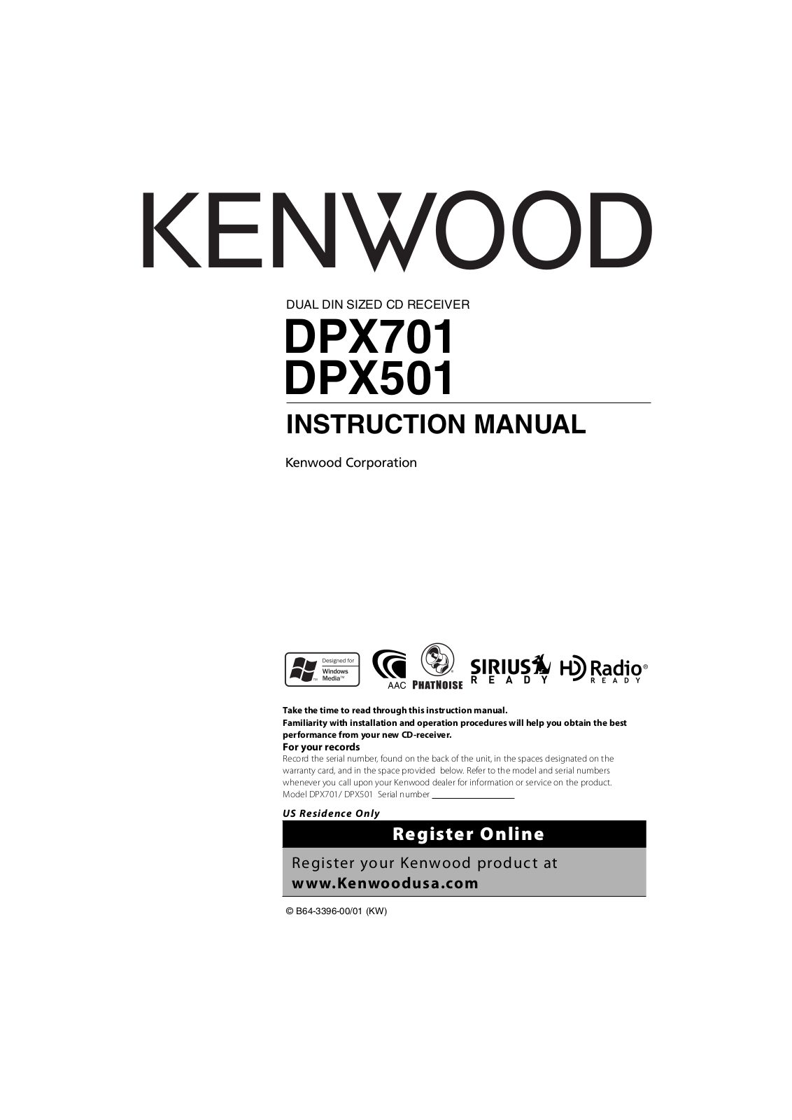 KENWOOD DPX501 User Manual