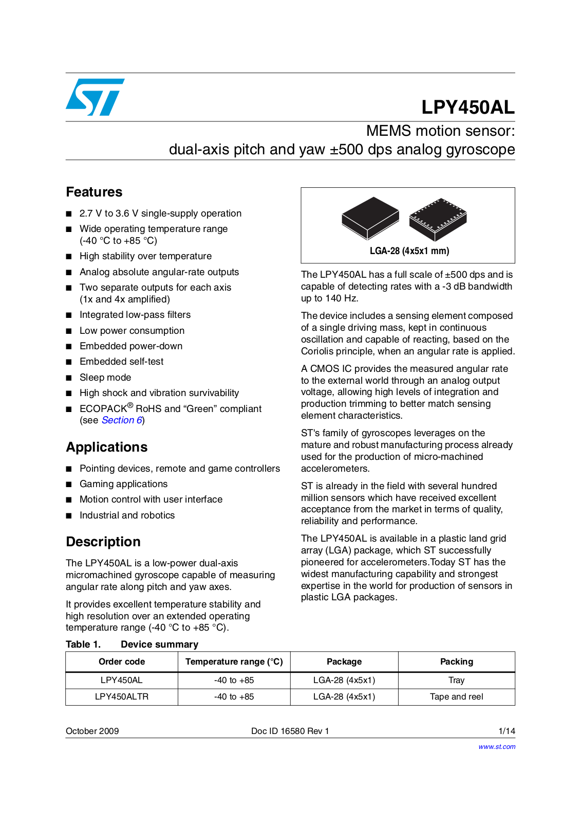 Datasheet LPY450AL Datasheet (ST) - ManualMachine.com