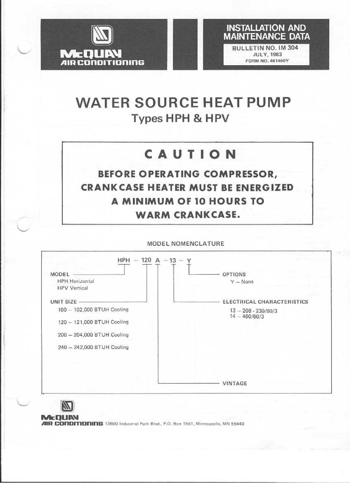 McQuay HPH Installation  Manual