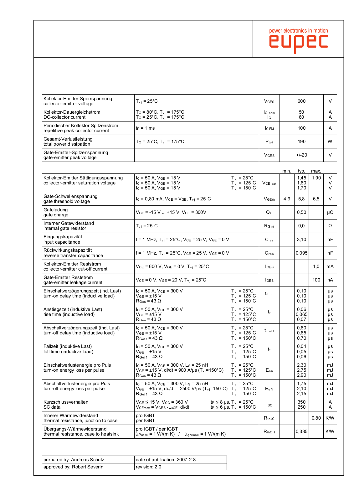 Infineon FP50R06KE3 Data Sheet