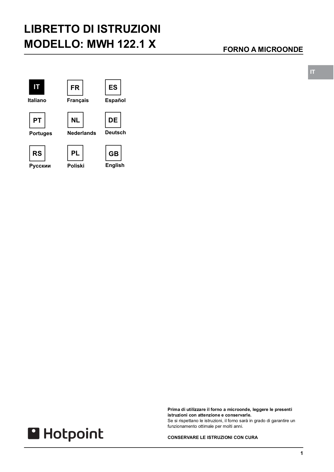 Hotpoint MWH 122.1 X Instruction manual