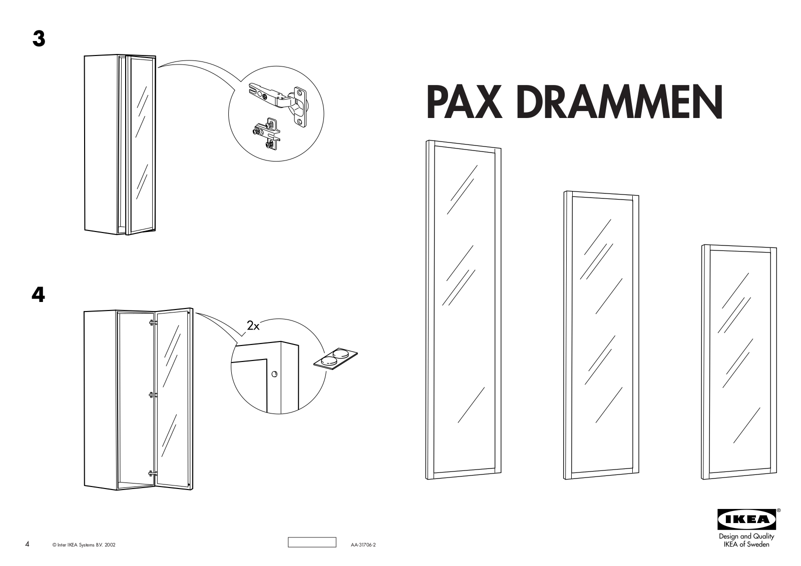 IKEA PAX DRAMMEN DOOR 20X63 Assembly Instruction