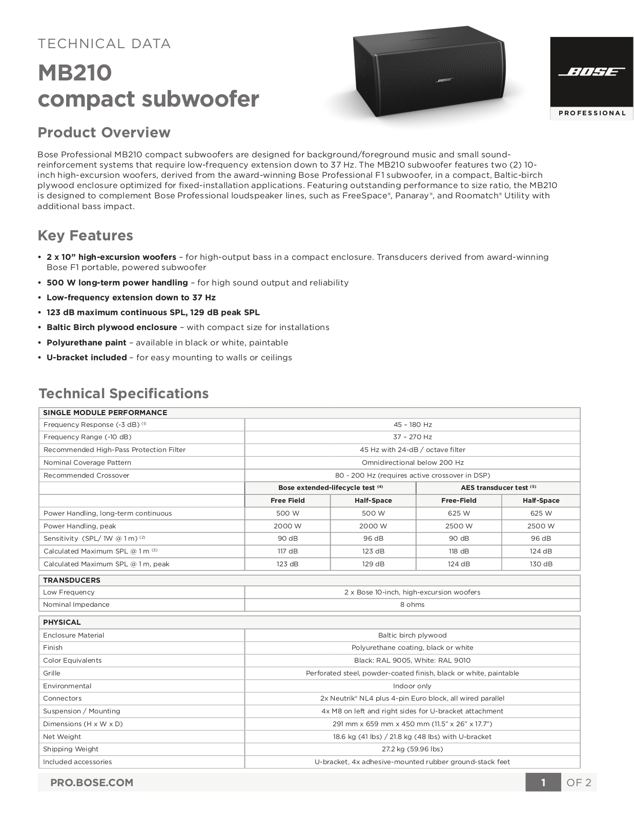 Bose MB210 Datasheet