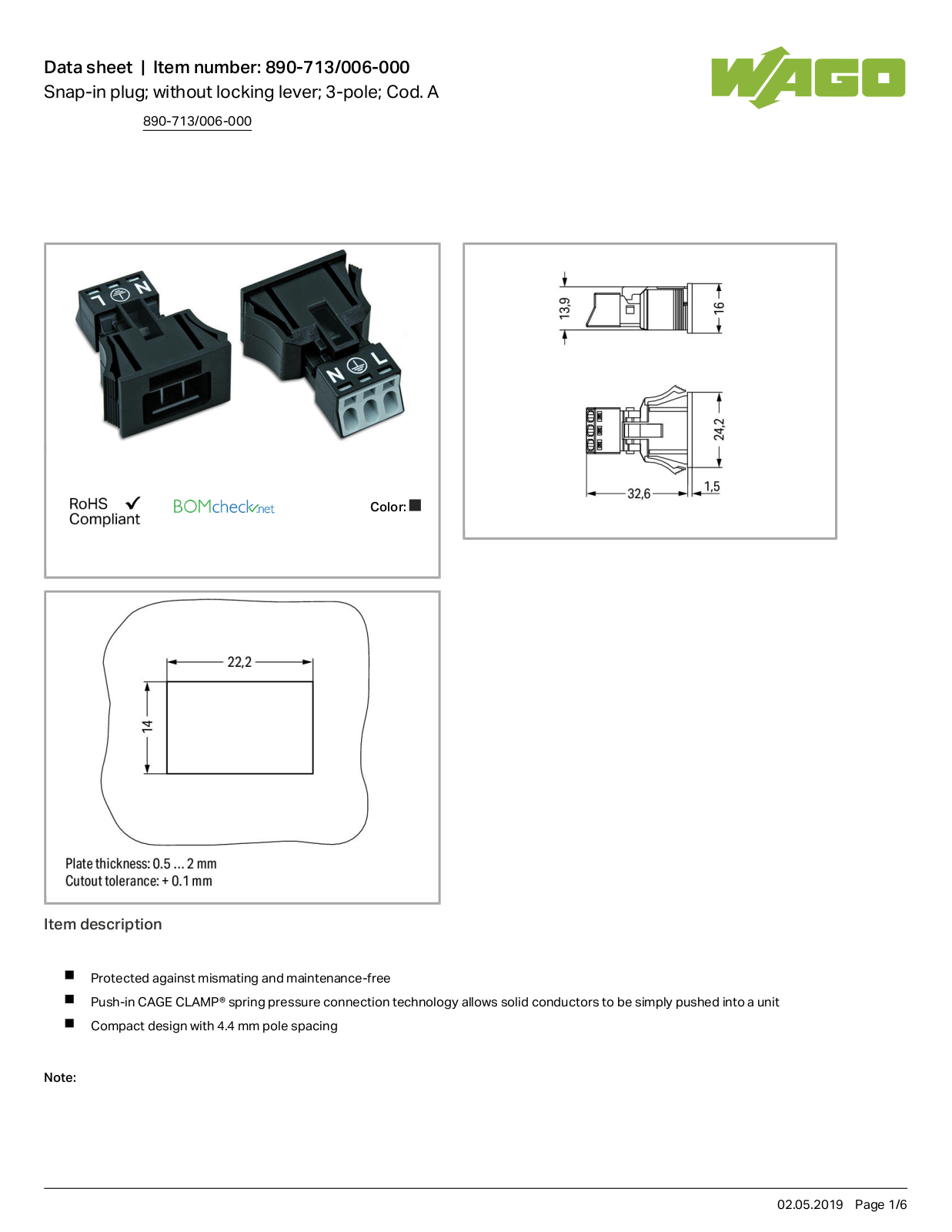 Wago 890-713/006-000 Data Sheet