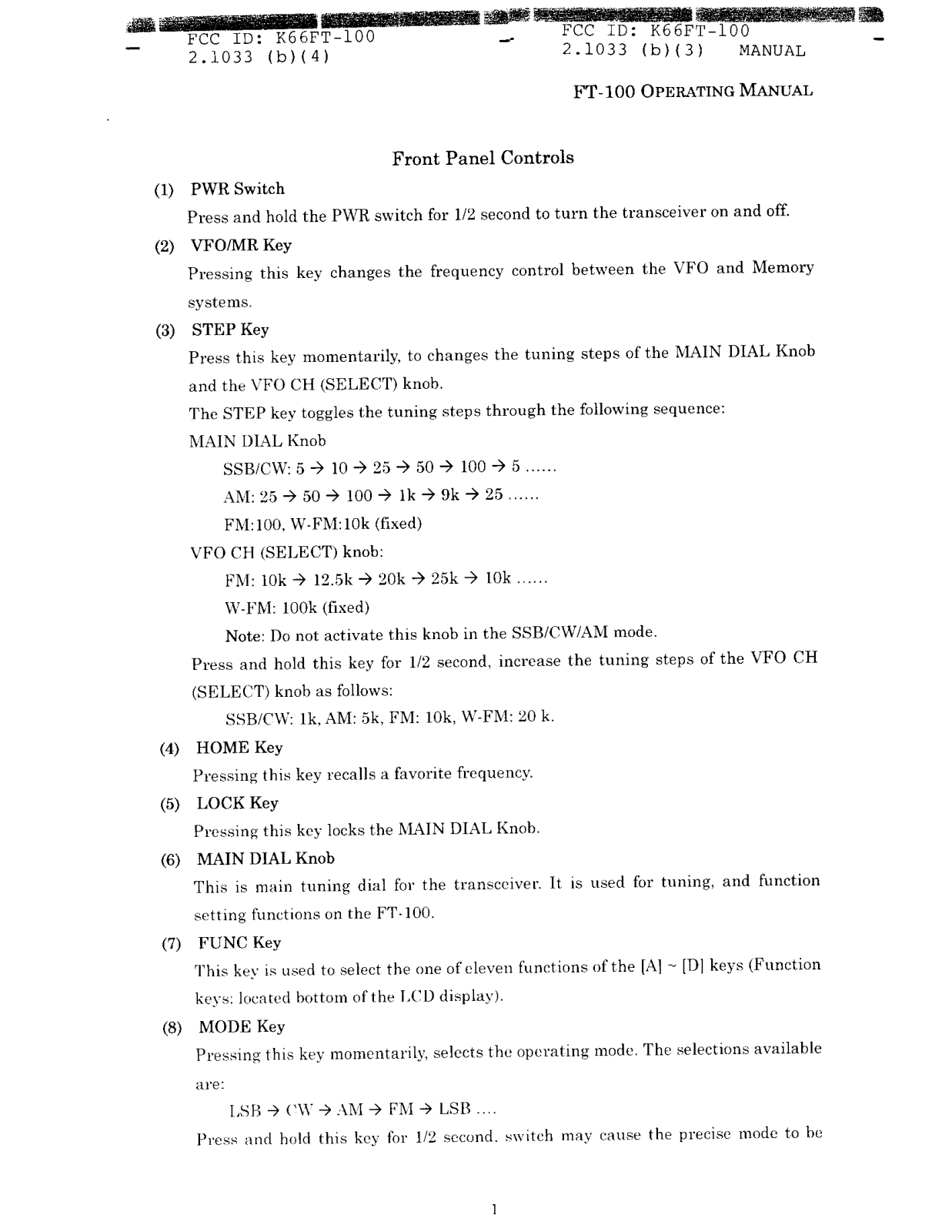 Yaesu Musen FT 100 User Manual