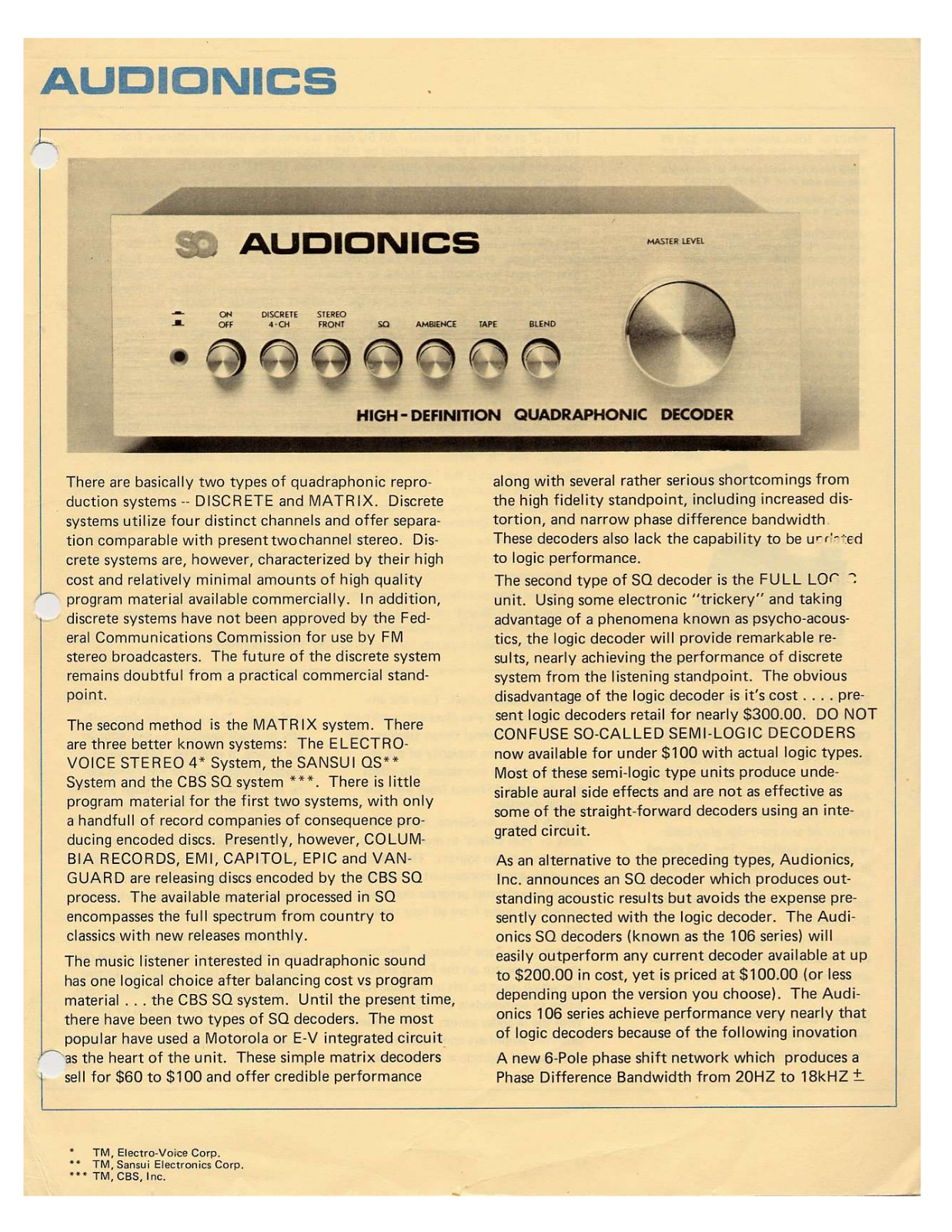 audionics sq User Manual