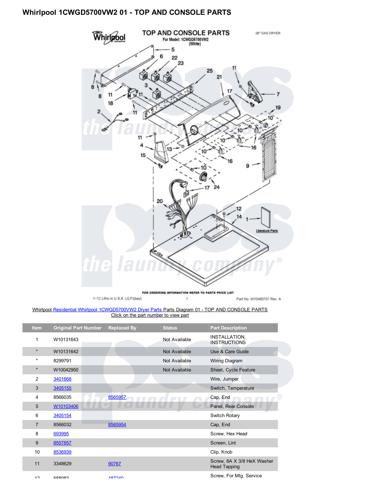 Whirlpool 1CWGD5700VW2 Parts Diagram