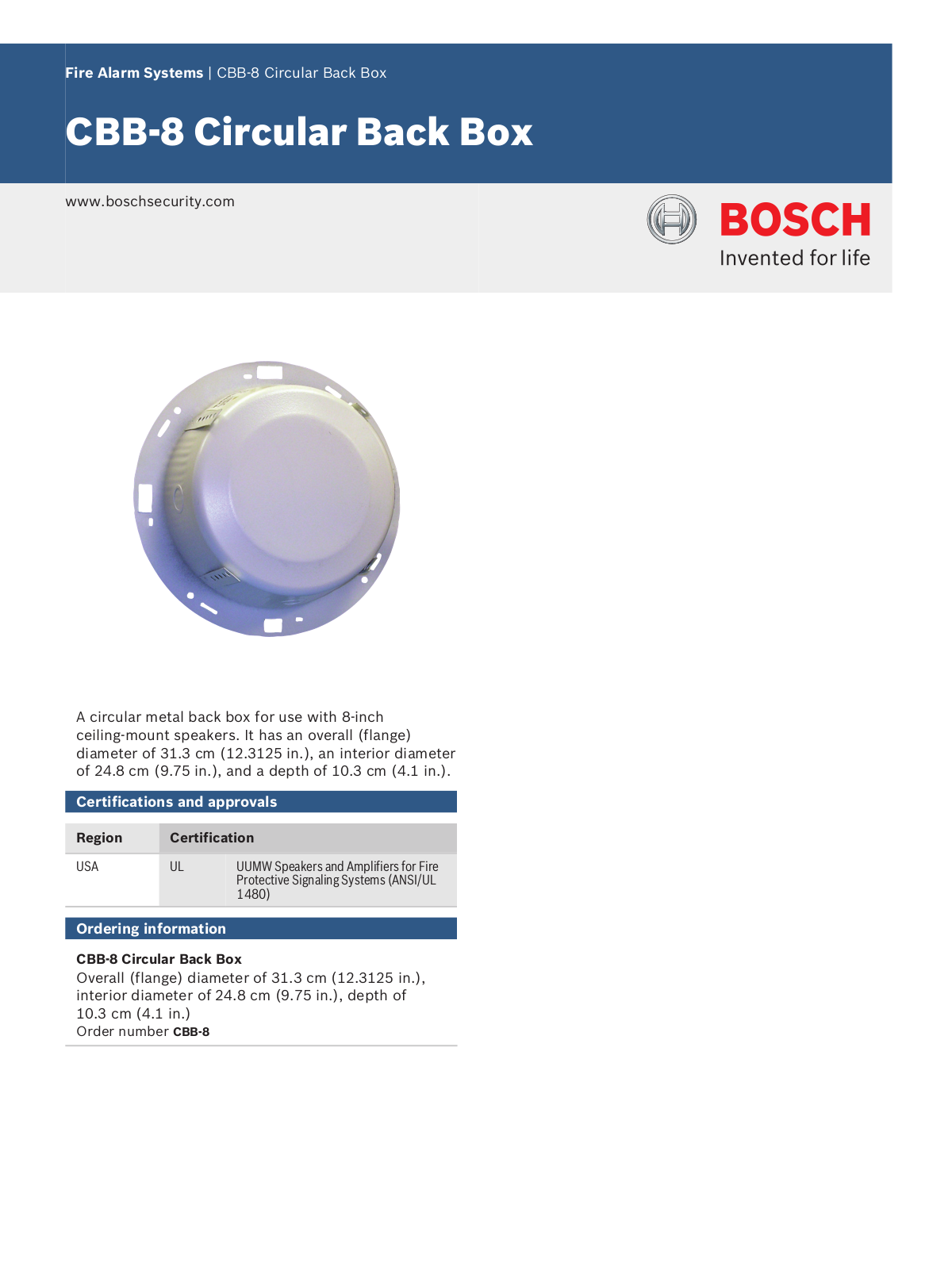 Bosch CBB-8 Specsheet