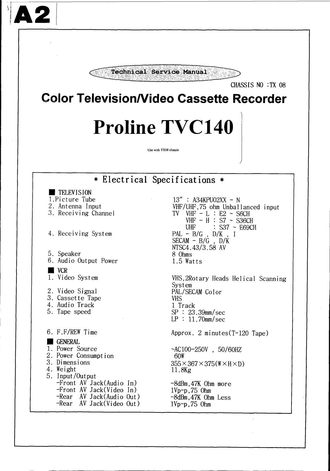 Proline TVC140 Service manual