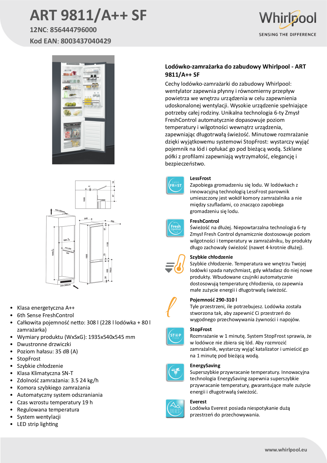 Whirlpool ART 9811-A++ SF User Manual