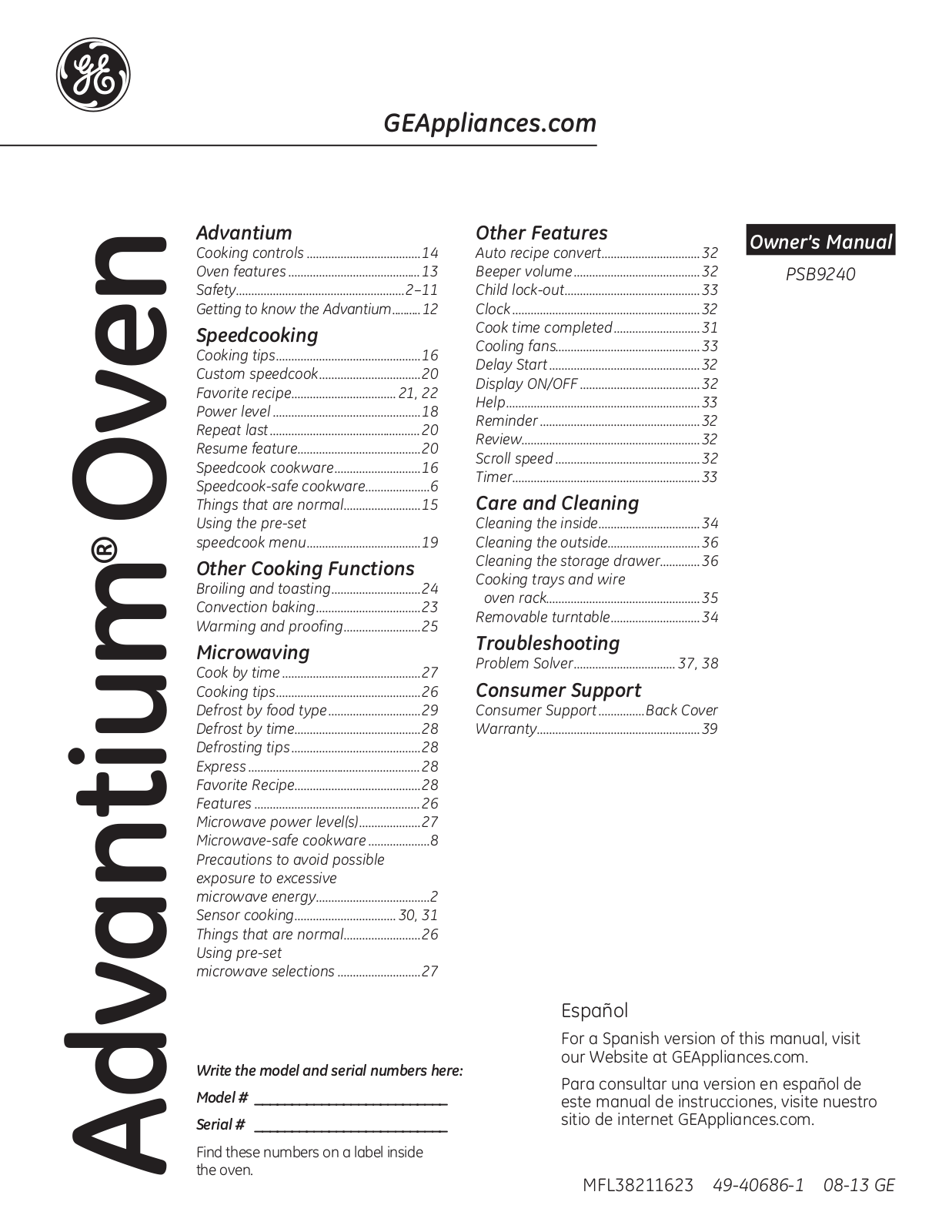 GE PSB9240EFES User Manual