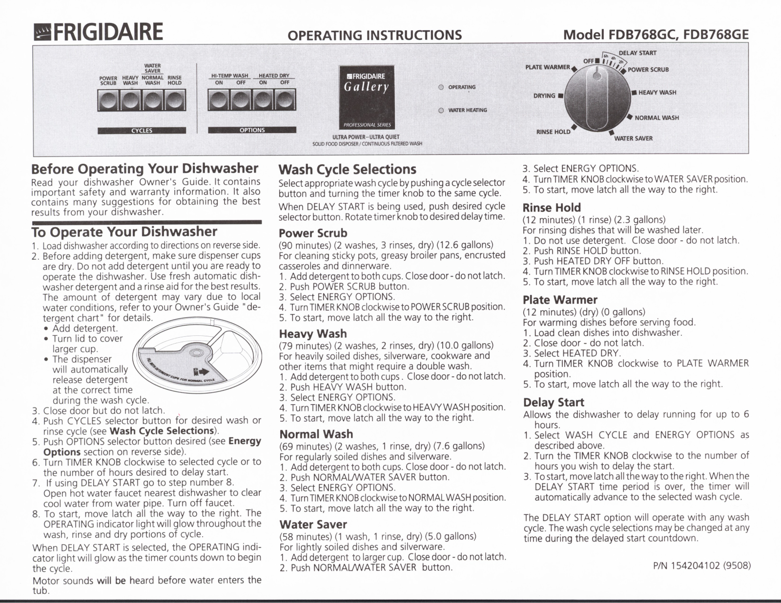 Frigidaire FDB768GD Owner's Guide
