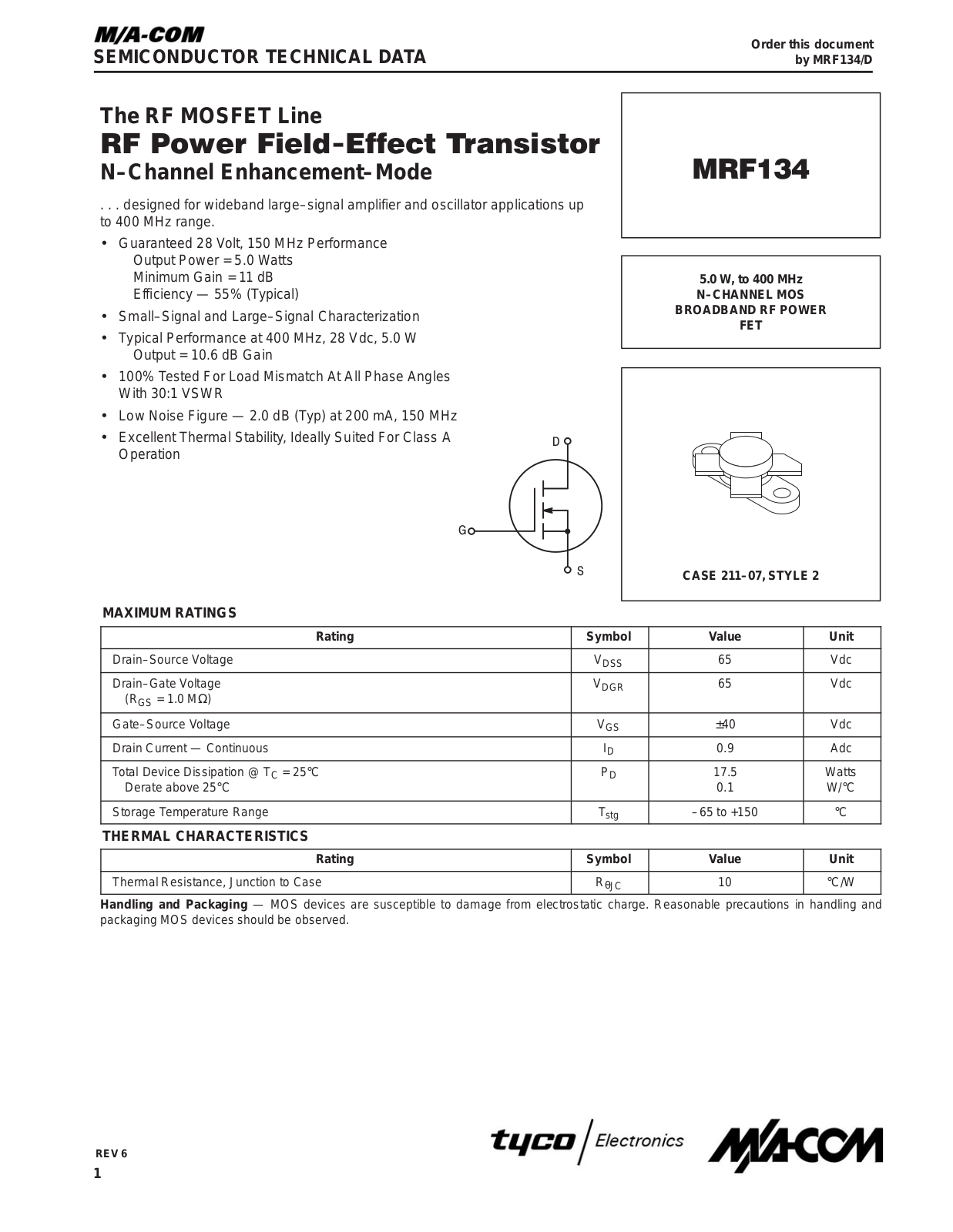 M A COM MRF134 Datasheet