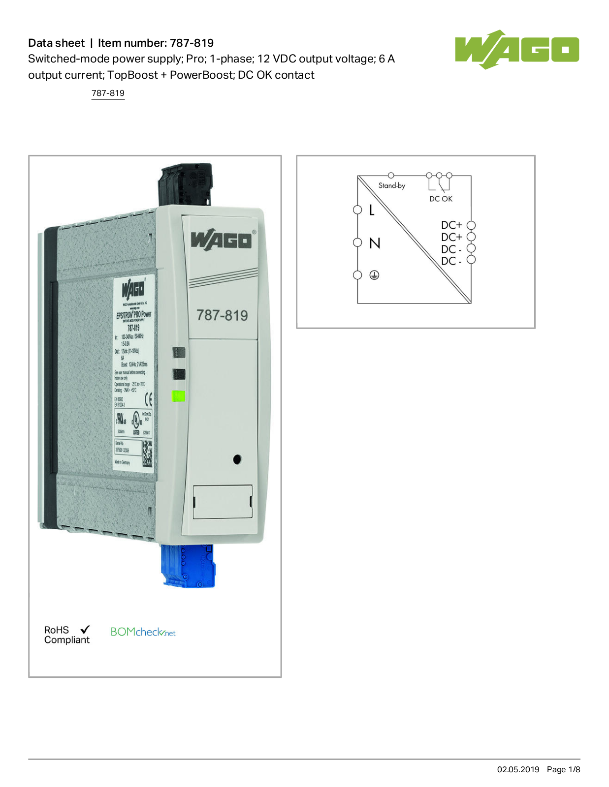 Wago 787-819 Data Sheet