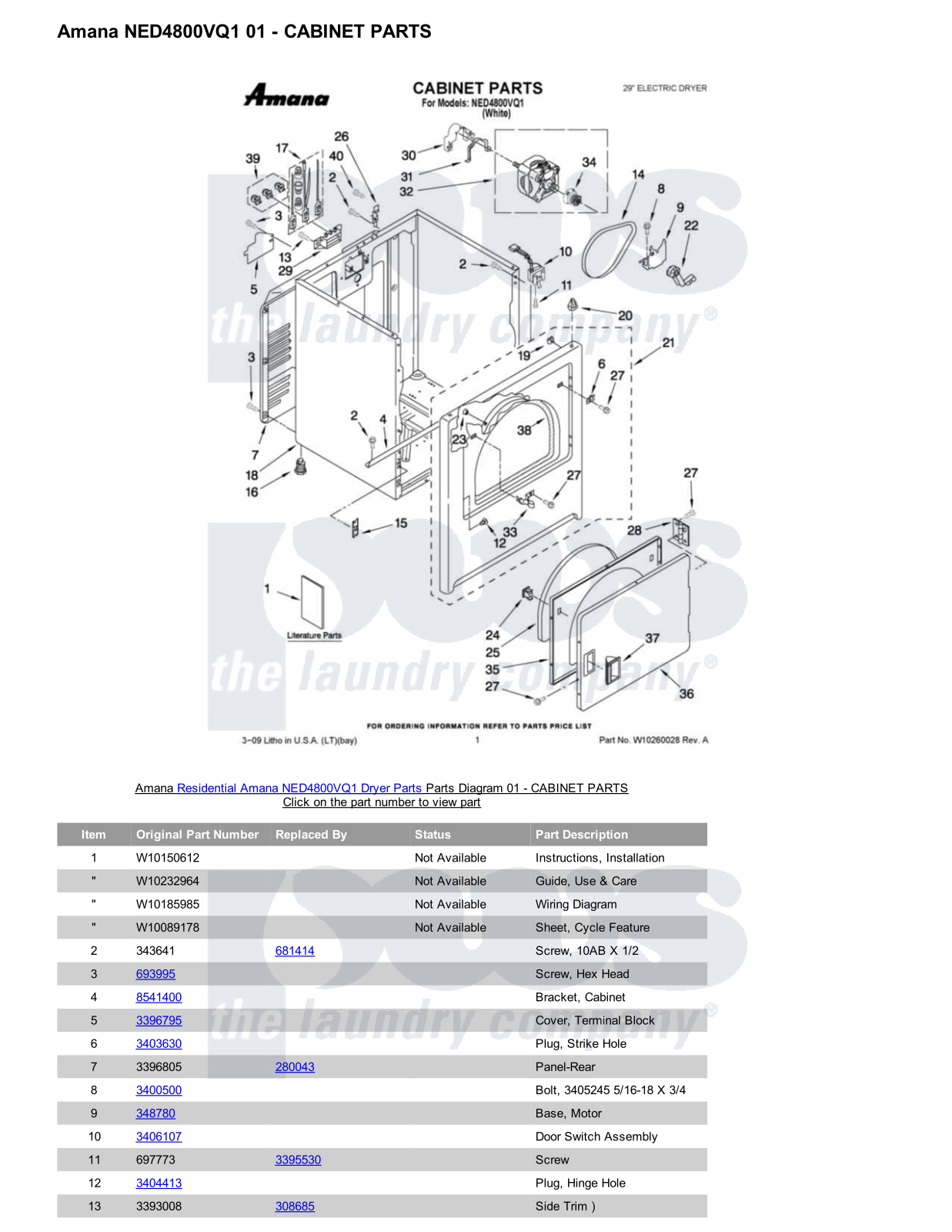 Amana NED4800VQ1 Parts Diagram