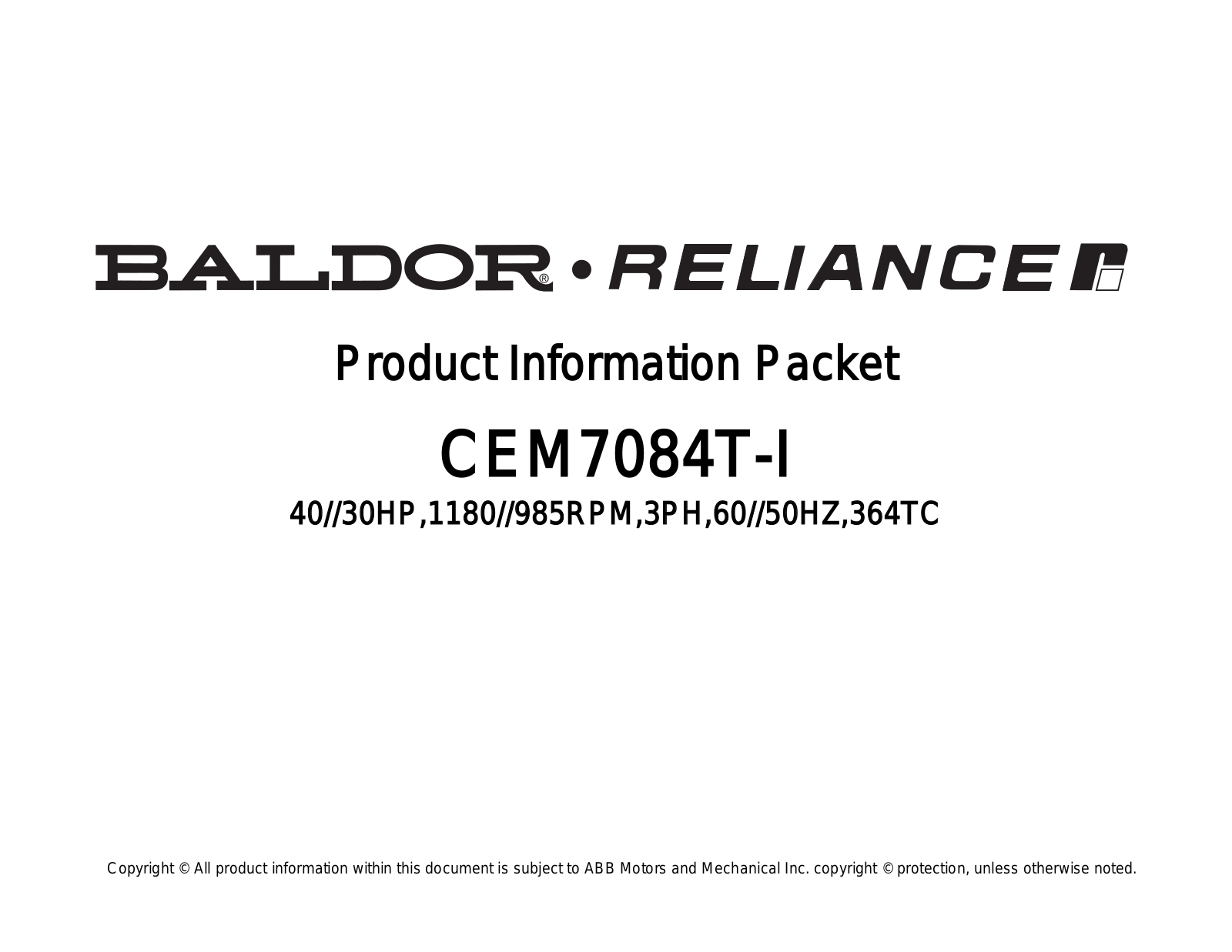 Baldor CEM7084T-I Product Information Sheet