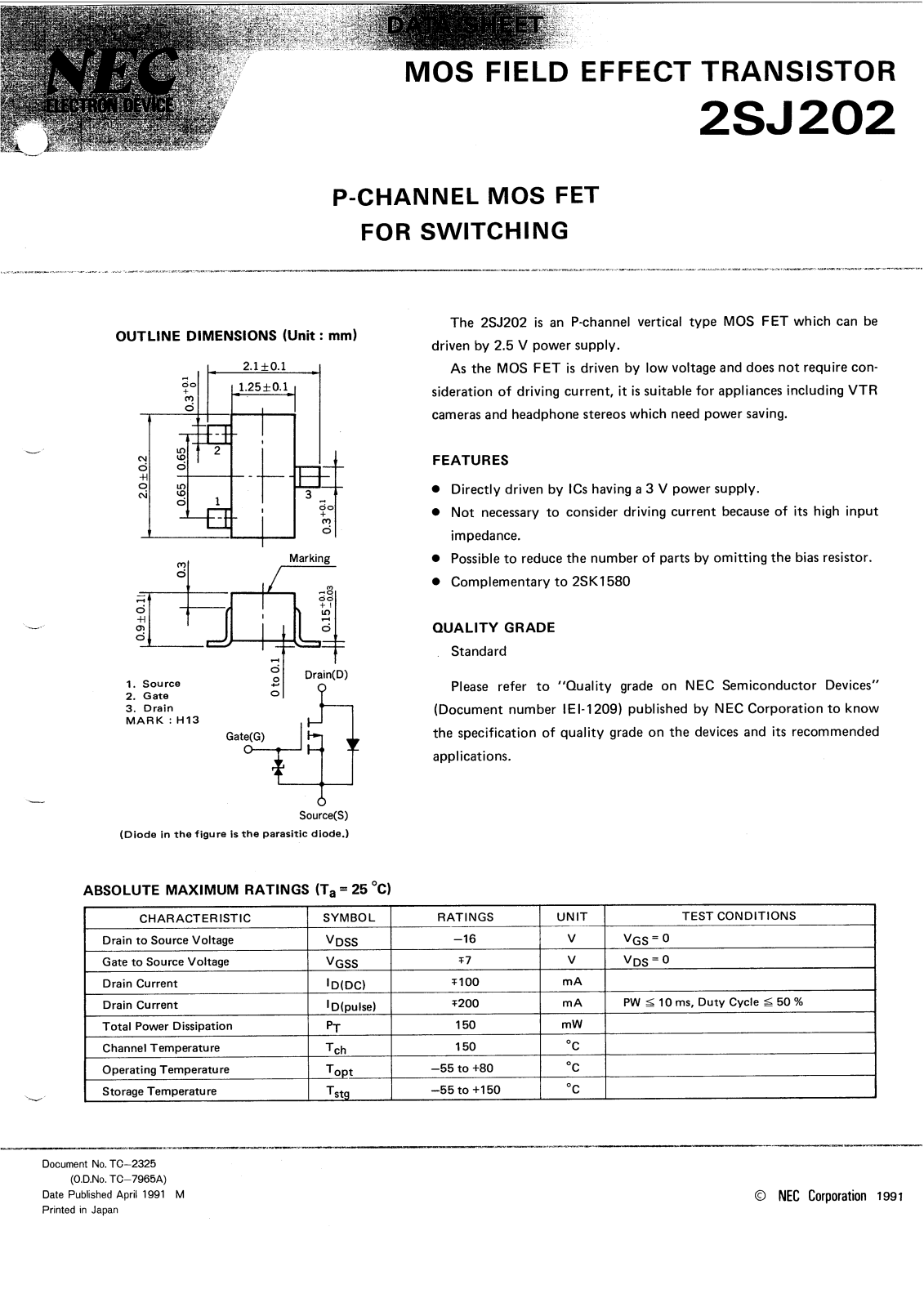 NEC 2SJ202 Technical data