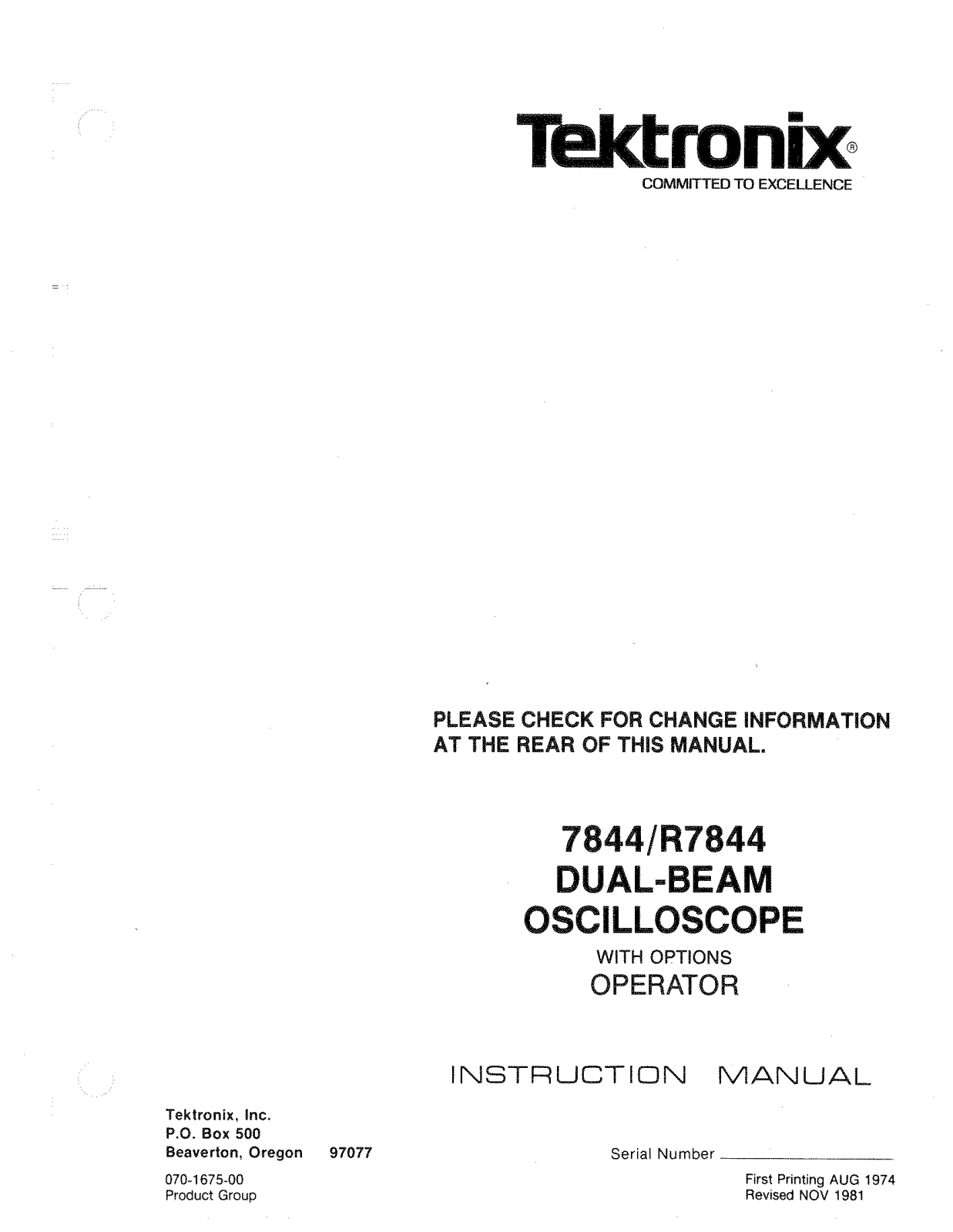 Tektronix 7844, R7844 User Manual