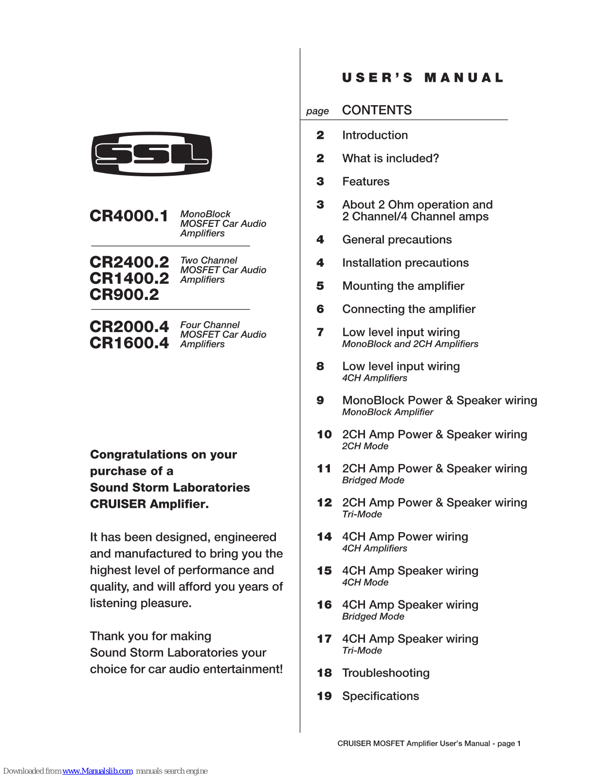 Ssl CR1400.2, CR1600.4, CR2000.4, CR4000.1, CR900.2 User Manual