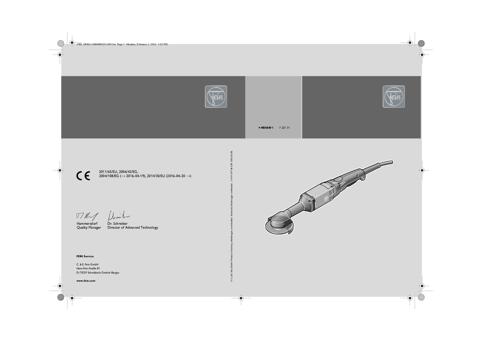 Fein 72213100230 Service Manual